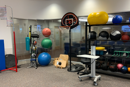 Joe DiMaggio Children's Hospital pediatric physical therapy equipment at Memorial Hospital Miramar MOB 2